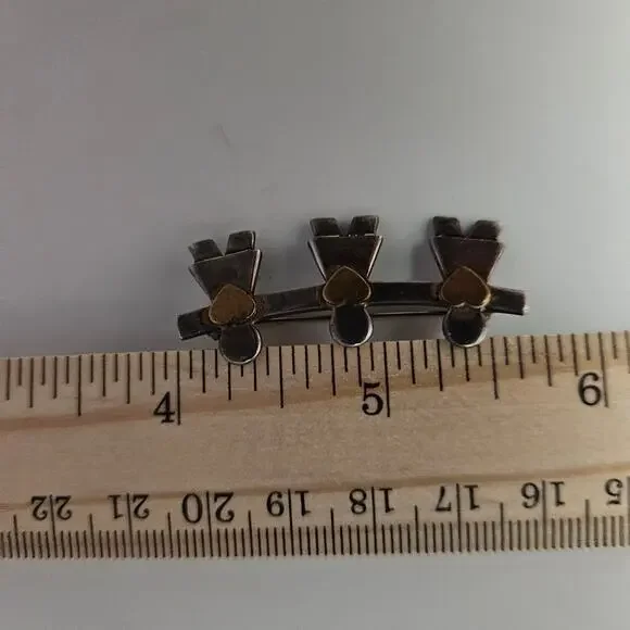 Vintage Naldo Mexico Sterling Silver 3 Children Gold Heart Brooch Pin Signed - Picture 3 of 3